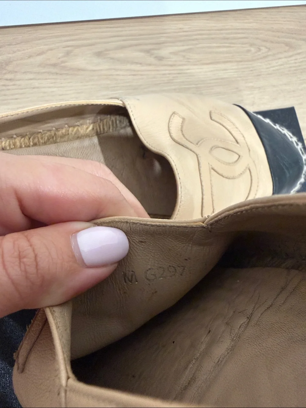 CHANEL Beige Leather Espadrilles with Black Cap Toe